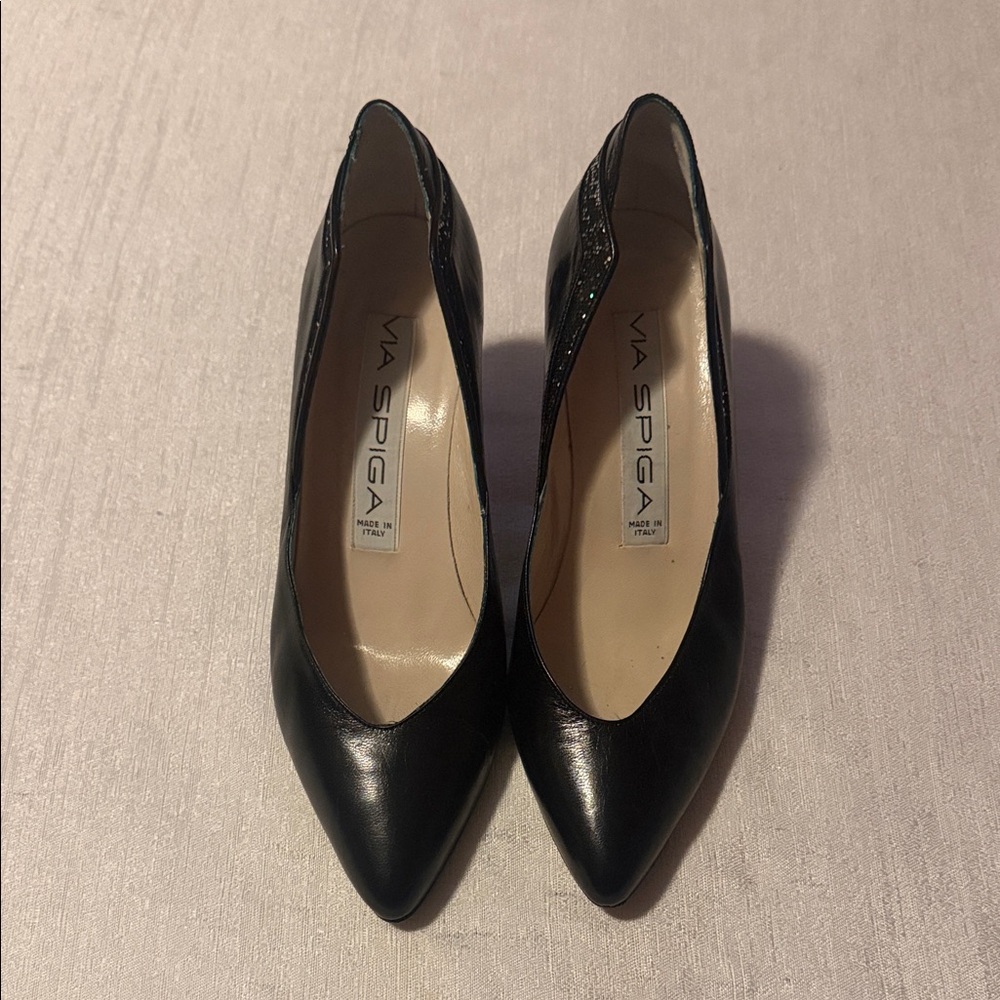 Via Spiga Black Leather Glittered Heels